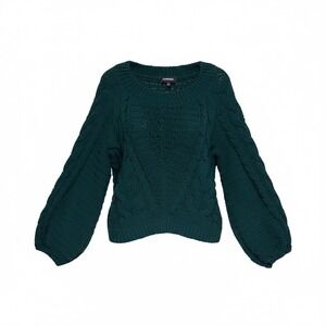 Express Dark Green Cable Knit Sweater XS Balloon Lantern Sleeve Chenille Soft